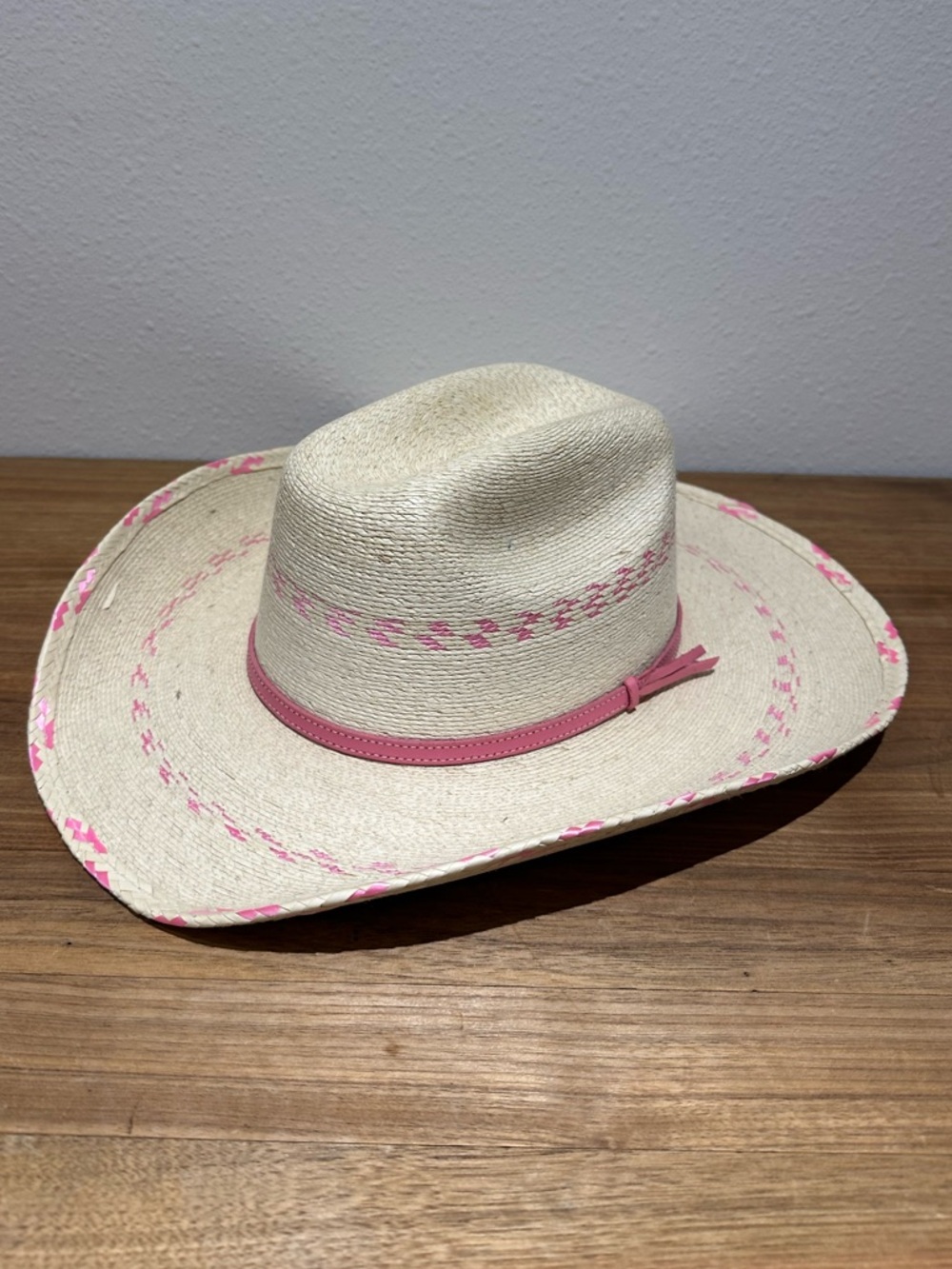 Atwood Hat Co. Pinto Palm Leaf Cowboy Hat, Grass & Pink, Kids XS/SM